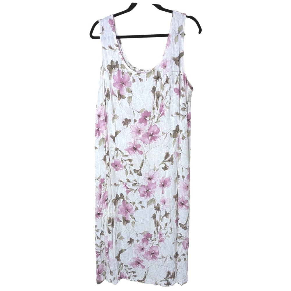 Vintage Y2K Connected Woman Floral‎ Midi Dress Crinkle Sleeveless Sz. 22W Boho